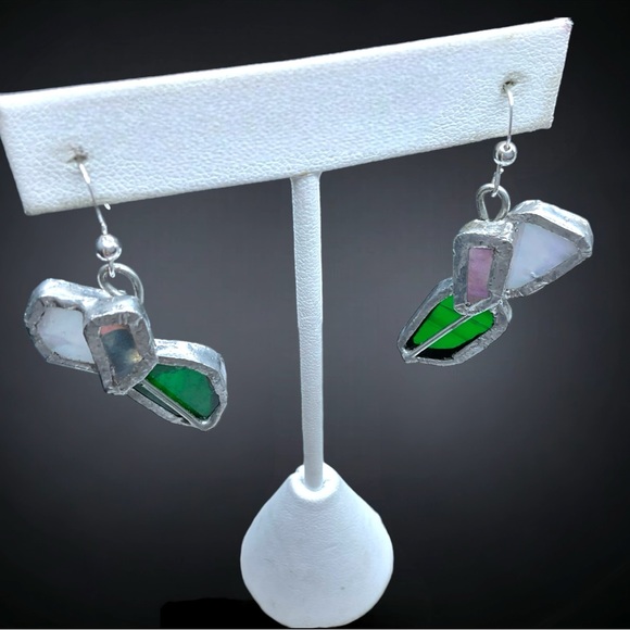 🌺Unique Artisan Sterling & Stained Glass Earrings - Picture 10 of 11